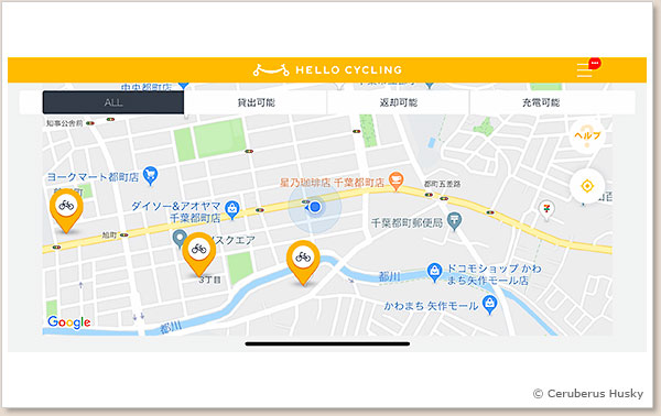 HELLO CYCLINGアプリのマップ画面
