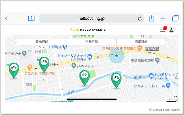 HELLO CYCLINGのサイトでのマップ画面